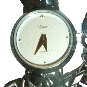 Timex BA Cell Womens Quartz Watch Silver Tone Chunky Curb Chain Bracelet Link